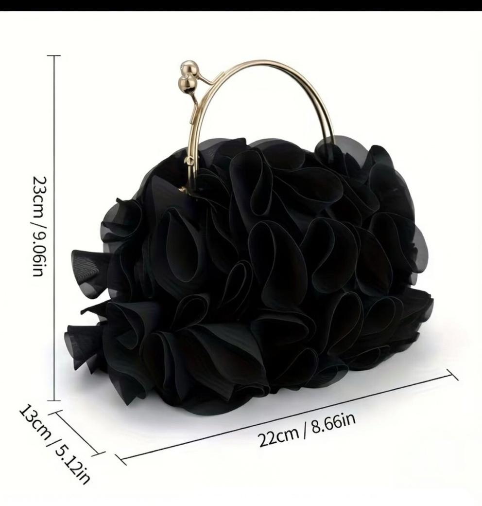 🖤 ROSE BLOOM CLUTCH – Czarna Torebka Kwiat 3D ✨ Kopertówka Glamour
