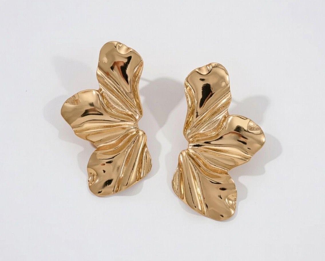 ✨ Złote kolczyki motyl / liście – organiczny 3D glamour ✨