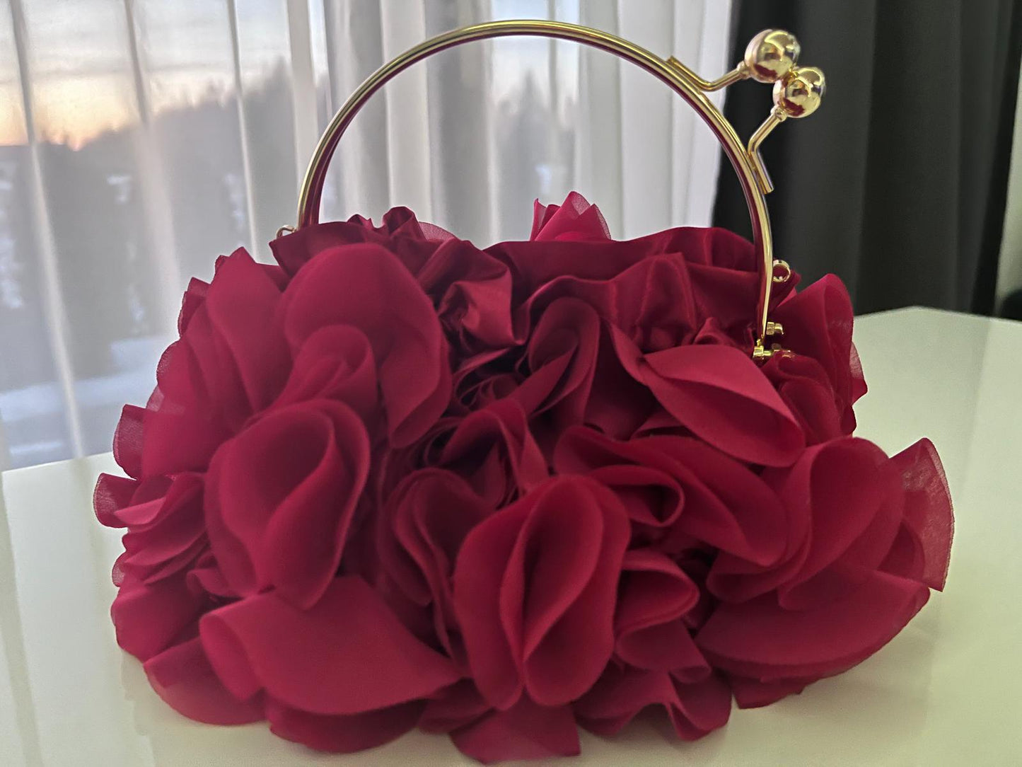 🌹 ROSE BLOOM CLUTCH – Bordowa Torebka Kwiat 3D 💫 Luksusowa Kopertówka Glamour