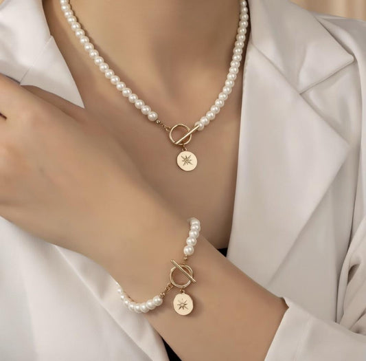💎 Pearl & Star Toggle Set • naszyjnik + bransoletka ✨