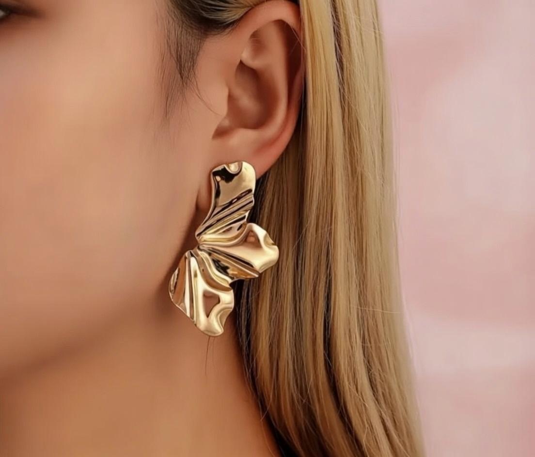 ✨ Złote kolczyki motyl / liście – organiczny 3D glamour ✨