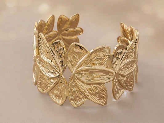 ✨ Złota bransoletka mankiet – motyle i ażurowe skrzydła ✨