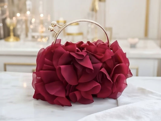 🌹 ROSE BLOOM CLUTCH – Bordowa Torebka Kwiat 3D 💫 Luksusowa Kopertówka Glamour