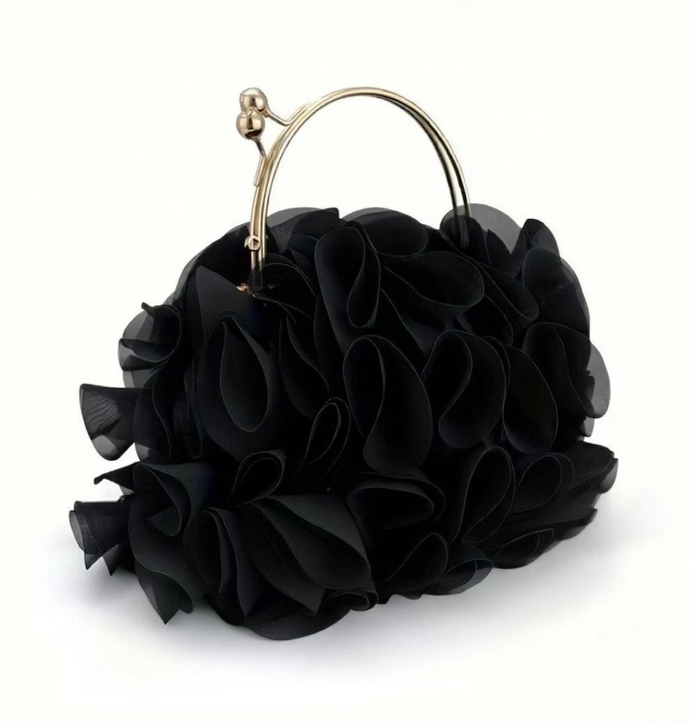 🖤 ROSE BLOOM CLUTCH – Czarna Torebka Kwiat 3D ✨ Kopertówka Glamour