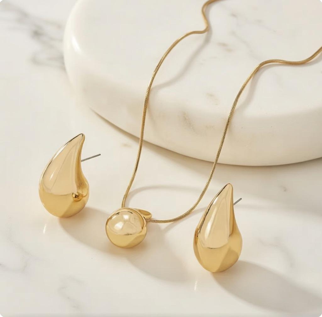 💧 Komplet Kropla / Łezka – naszyjnik i kolczyki • płynna elegancja