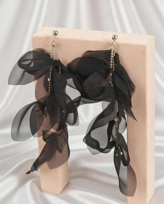 Czarne Tiulowe Kokardy – Midnight Whisper Earrings 🖤🎀