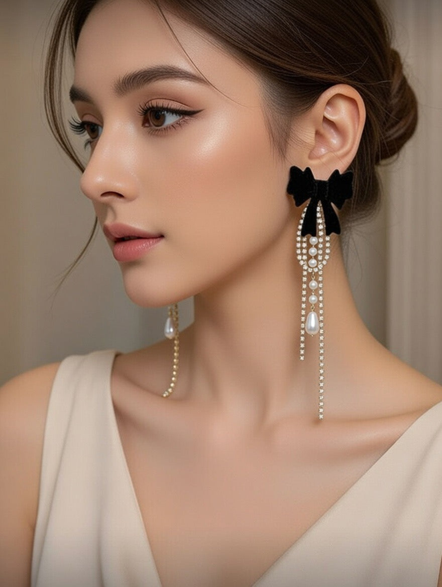 Kokardki z perłowym deszczem – aksamitna elegancja 🎀🖤