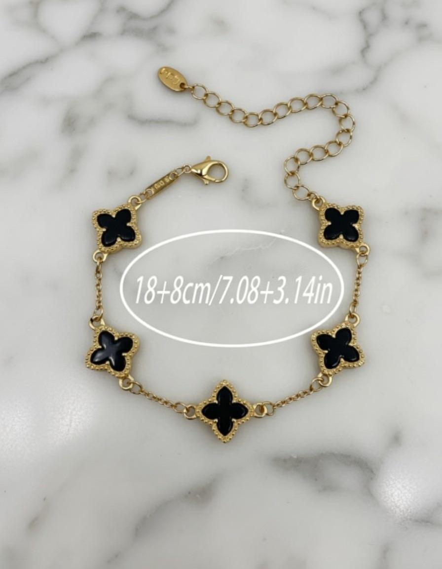 🍀 Black Clover Bracelet • koniczynki + onyks