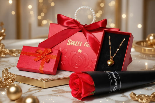 Zestaw prezentowy – naszyjnik serce + róża mydlana